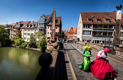 Nuremberg, Germany, June 2015.Bridge of Konigstrasse.Nuremberg, a city in Bavaria, is distinguished by its medieval architecture, including the fortifications and stone towers of its Altstadt (Old Town).