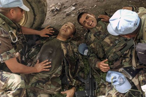 Jul 2004, Cap Haitien, chielenan soldiers belonging to the U.N. making a simulation