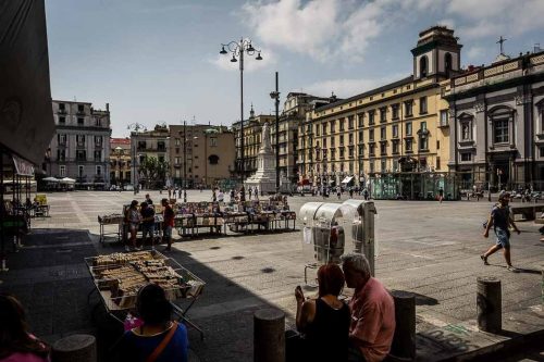 Naples, street view of Dante´s square.