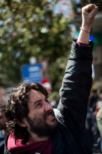 Rome, Italy, 16/4/2014.350 families are locked on the roof of an occupied building.Riot police get ready to drag away some 350 squatter families from abandoned offices in Rome